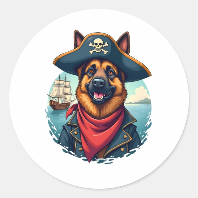Sticker Rond Pirate de chien berger allemand (Devant)