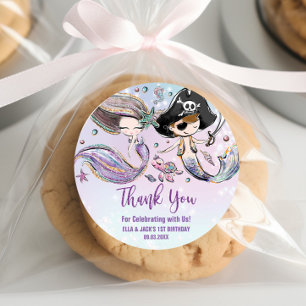 Sticker Rond Pirate de sirène sous la mer Faveur d'anniversaire