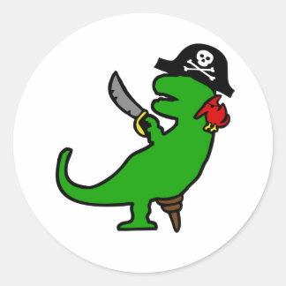 Sticker Rond Pirate Dinosaur