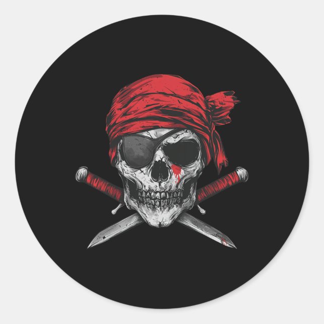 Sticker Rond Pirate Drapeau Crâne Et Crossbones Squelette Graph (Devant)