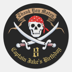 Sticker Rond Pirate Editable de jolly roger de faveur de Merci