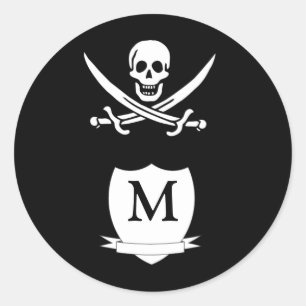 Sticker Rond Pirate et monogramme