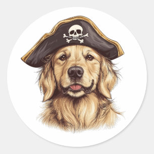 Sticker Rond Pirate Golden Retriever Chien Crâne