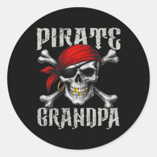 Sticker Rond Pirate Grand-Père Jolly roger Drapeau Et Crossbon 