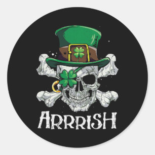 Sticker Rond Pirate Jour de la Saint Patrick Arrrish Leprechaun