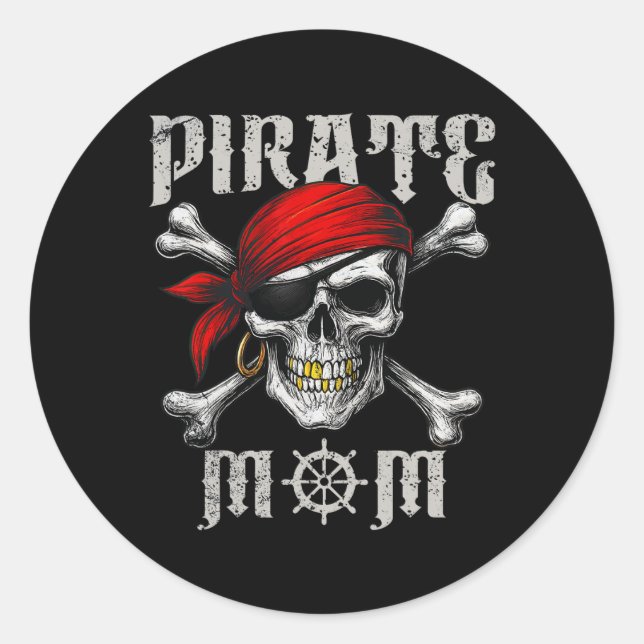Sticker Rond Pirate Maman Jolly roger Drapeau Et Crossbones Crâ (Devant)