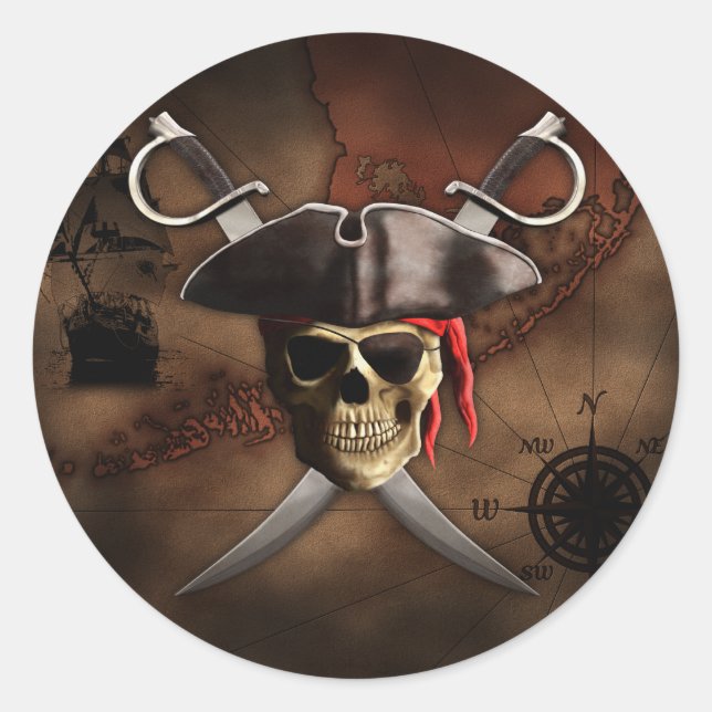 Sticker Rond Pirate map (Devant)