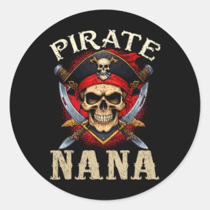 Sticker Rond Pirate Nana Crâne Jolly roger Halloween Pirate Fam
