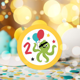 Sticker Rond Pirate Octopus Boy fête d'anniversaire