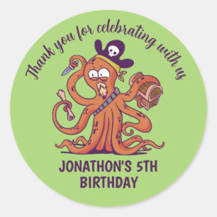 Sticker Rond Pirate Octopus Treasure Hunt Anniversaire de enfan