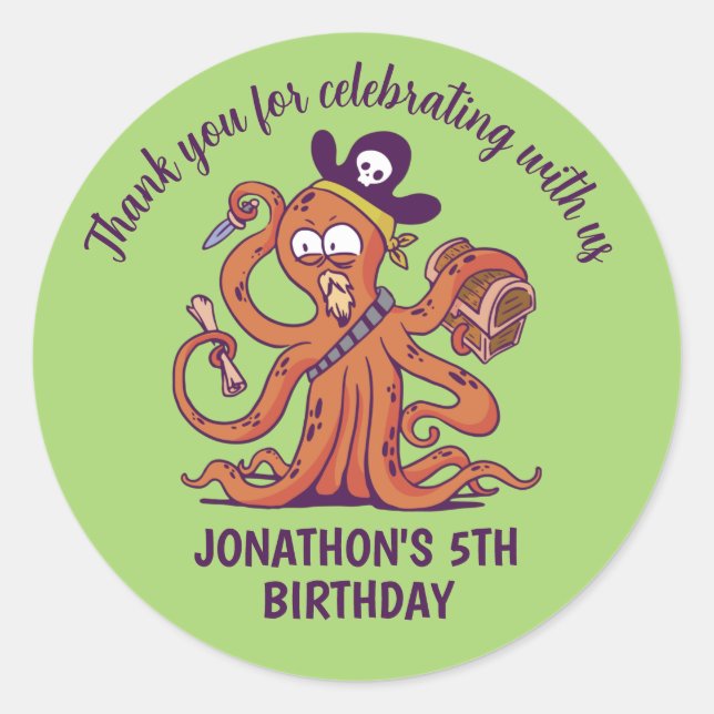Sticker Rond Pirate Octopus Treasure Hunt Anniversaire de enfan (Devant)