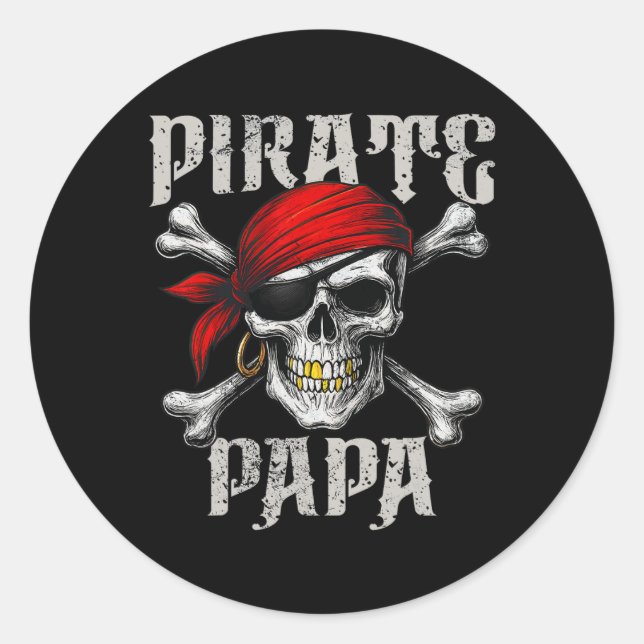 Sticker Rond Pirate Papa Jolly roger Drapeau Et Crossbones Crân (Devant)