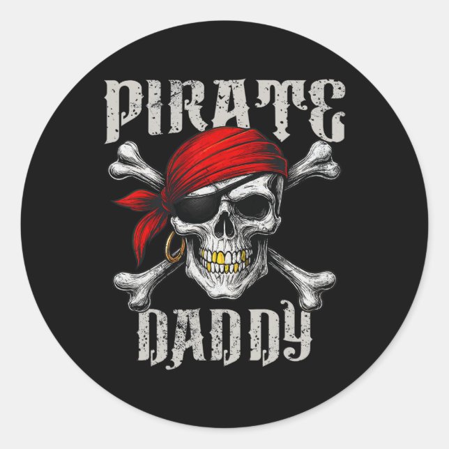 Sticker Rond Pirate Papa Jolly roger Drapeau Et Crossbones Crân (Devant)