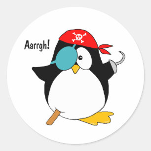 Sticker Rond Pirate Penguin