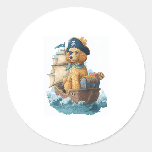 Sticker Rond Pirate Poodle � Drôle chien de mer (Devant)