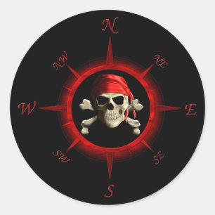 Sticker Rond Pirate Rose Compass