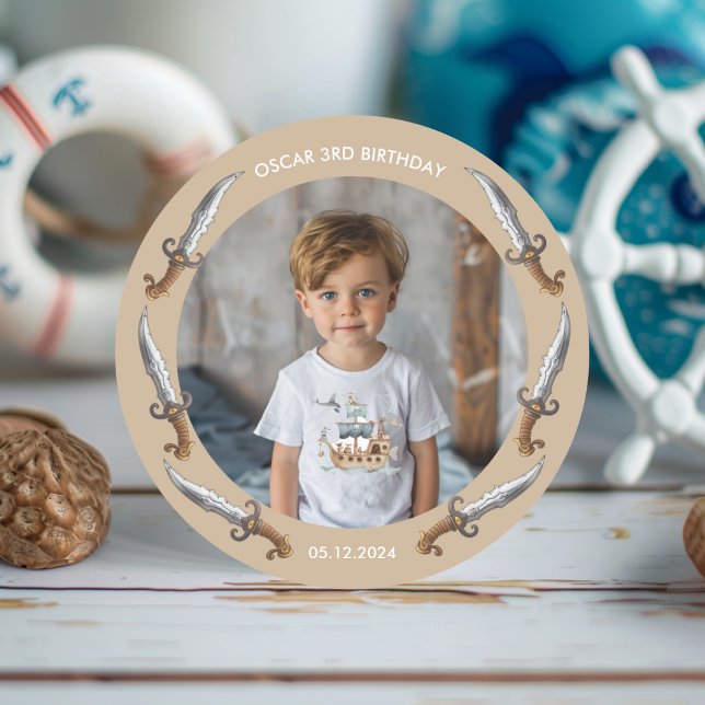 Sticker Rond Pirate Ship Brown thème nautique Anniversaire (Créateur téléchargé)