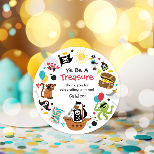 Sticker Rond Pirate Ship Pirate Trésor Anniversaire