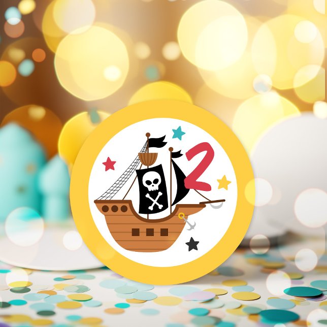Sticker Rond Pirate Ship Pirate Trésor Anniversaire (Créateur téléchargé)