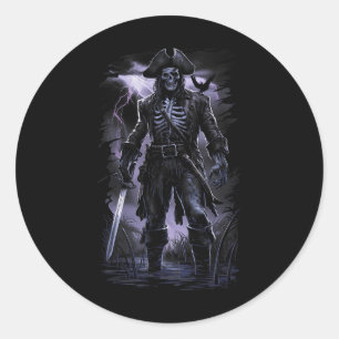 Sticker Rond Pirate Skeleton Ghost Ship Halloween Costume Party