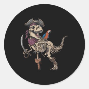 Sticker Rond Pirate Squelette Dinosaure T Rex Drôle Tyrannosaur