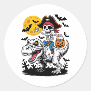 Sticker Rond Pirate Squelette Halloween T Rex Candy Dinosaur Sh