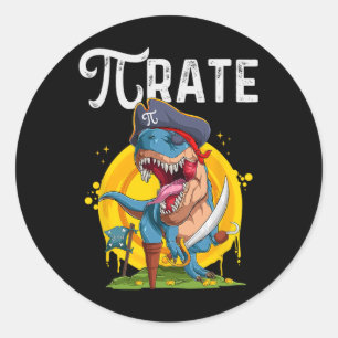 Sticker Rond Pirate T-rex Pi Rate Dino Pi Rate Math Geek Drôle 