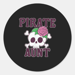 Sticker Rond Pirate Tante Cartoon Crâne drôle Famille Halloween