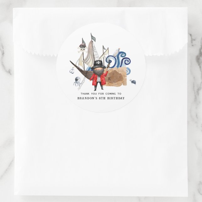 Sticker Rond Pirate Thème Anniversaire Fête Merci Favoriser (Sac)