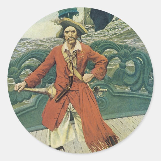 Sticker Rond Pirates d'antan, Capitaine Keitt par Howard Pyle (Devant)