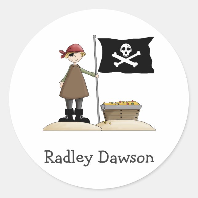 Sticker Rond Pirates ・ Pirate, Drapeau & Trésor (Devant)