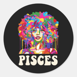 Sticker Rond Pisces Black Girl Africaine Américaine Femme Art N