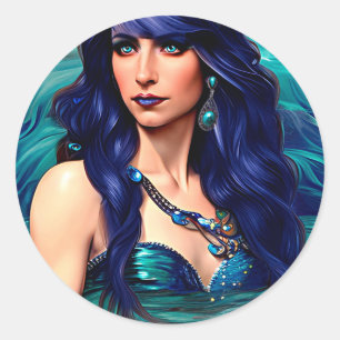 Sticker Rond Pisces Mermaid Queen Art Imaginaire original