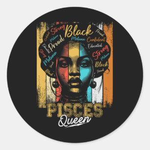 Sticker Rond Pisces Reine Né Nov Dec Zodiac Noir Histoire Lun