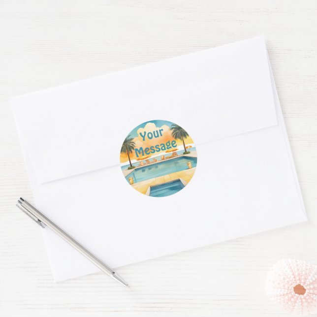 Sticker Rond Piscine d'eau fête d'été (Enveloppe)