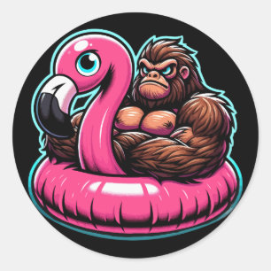 Sticker Rond Piscine party Bigfoot Flamingo