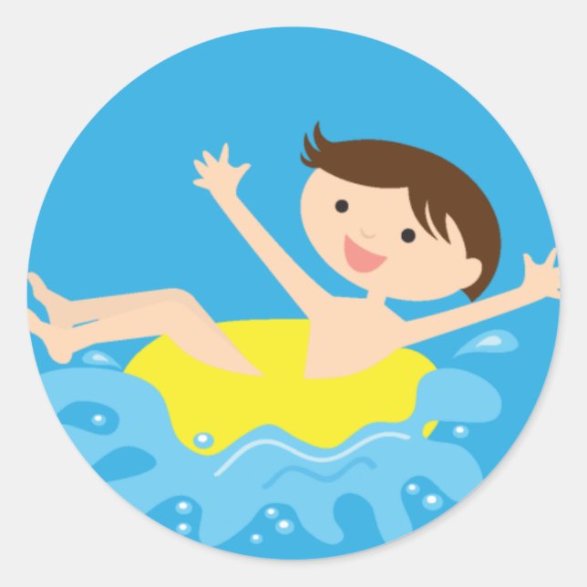Sticker Rond Piscine Party Brunette Boy (Devant)