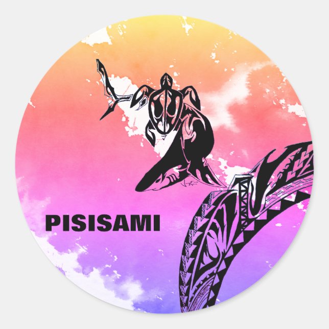 Sticker rond Pisisami Turtle et Requin (Devant)