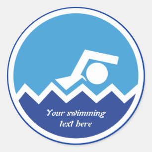 Sticker Rond Pismming venin, swimmer on blue circle custom