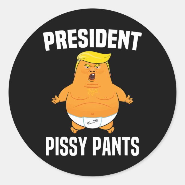 Sticker Rond Pissy Pants Funny Baby Trump (Devant)