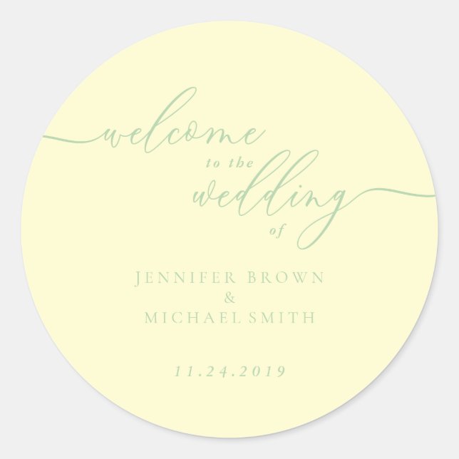 Sticker Rond Pistachio & Cream Signature Welcome to Wedding (Devant)