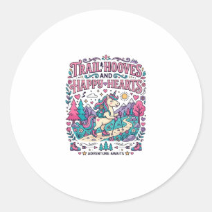 Sticker Rond Piste de Licorne Sabots et Cœurs Joyeux Vêtements