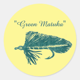 Sticker Rond Piste Matuka vert, pêche à la mouche art liage