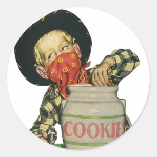 Sticker Rond Pistolet-jouet de cowboy vintage, main dans le pot
