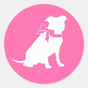Sticker Rond Pit Bull Chien Baby shower rose fille Pitbull