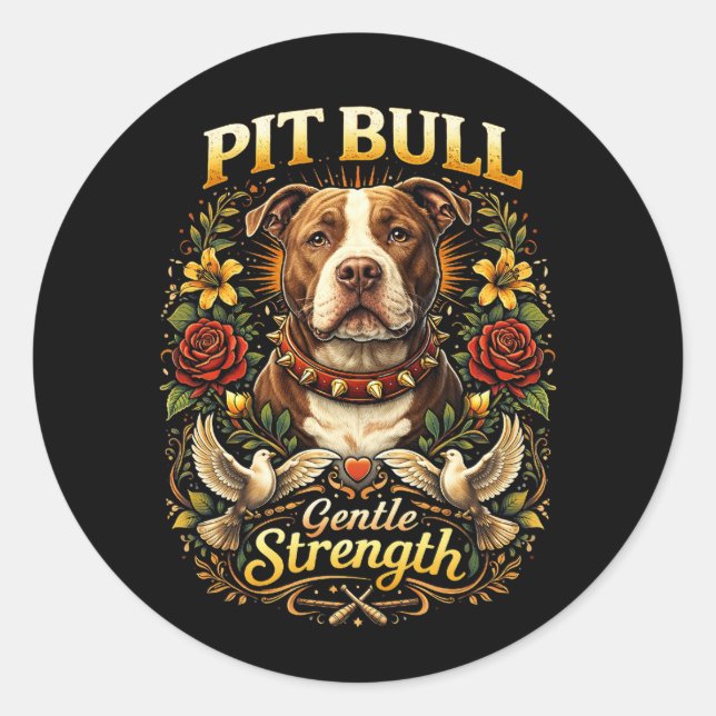 Sticker Rond Pit Bull : Force Douce (Devant)