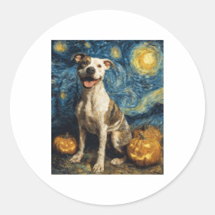 Sticker Rond Pit Bull mou Chien Halloween Jack-o'-lantern Citro