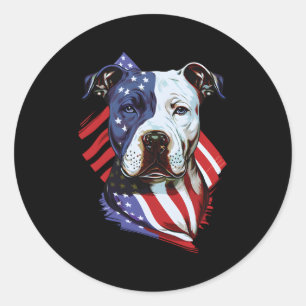 Sticker Rond Pitbull américain avec drapeau américain