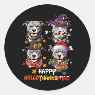 Sticker Rond Pitbull Chien Hallothanksmas Halloween Thanksgivin