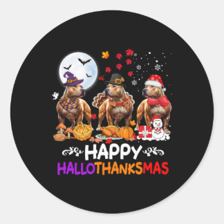 Sticker Rond Pitbull Chien Noël Hallothankmas Joyeux Thanksgi